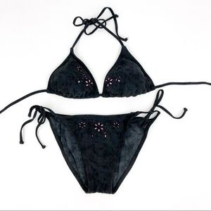 My Cute Black Bikini With Pink Pattern Cut Outs Gem